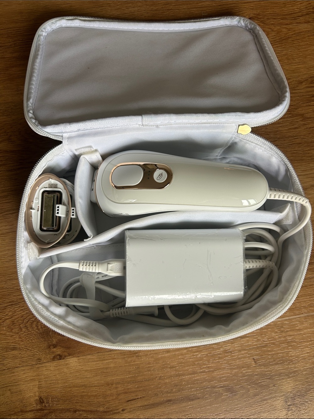 Compact White & Gold Personal IPL Hair Removal Device with Travel Case